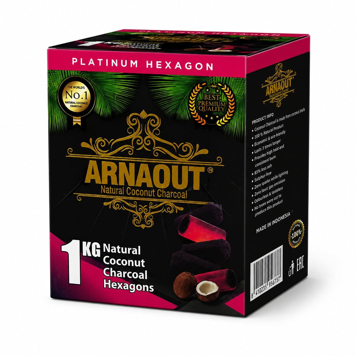 Arnaout Natural Coconut Charcoal Hexagons 1kg - Arnaout