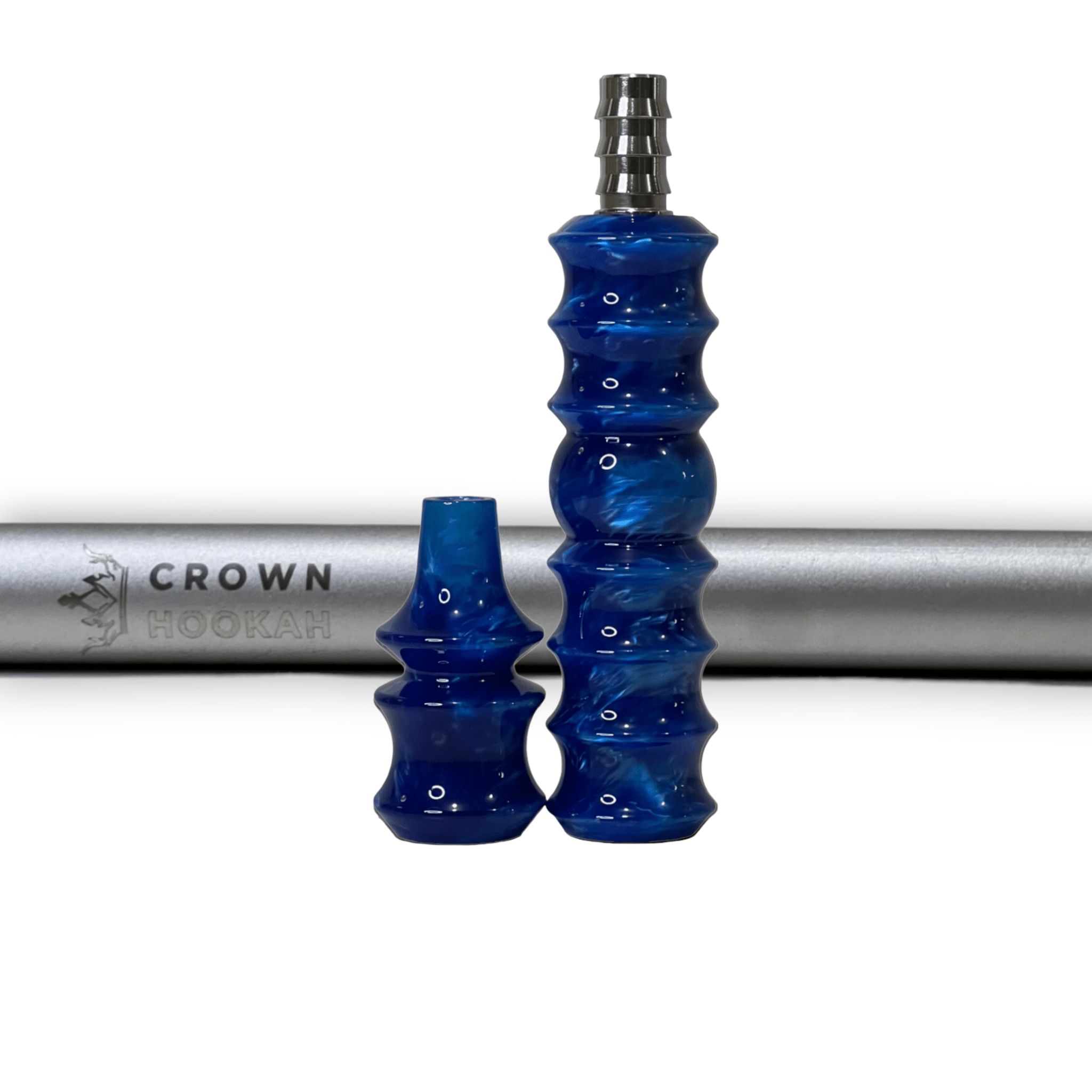 CH Premium Mouthpiece Complete Set - Ocean Blue - Matte Silver - Crown Hookah
